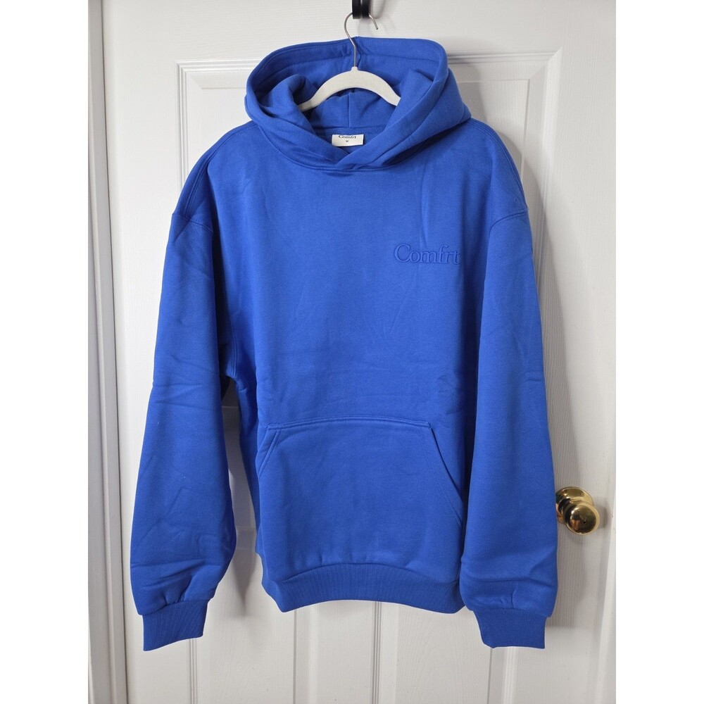 Comfrt Minimalist Hoodie Cobalt Blue Pullover Sweatshirt Size M New
